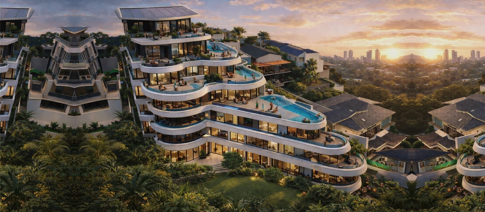 Celadon aerial view at golden hour